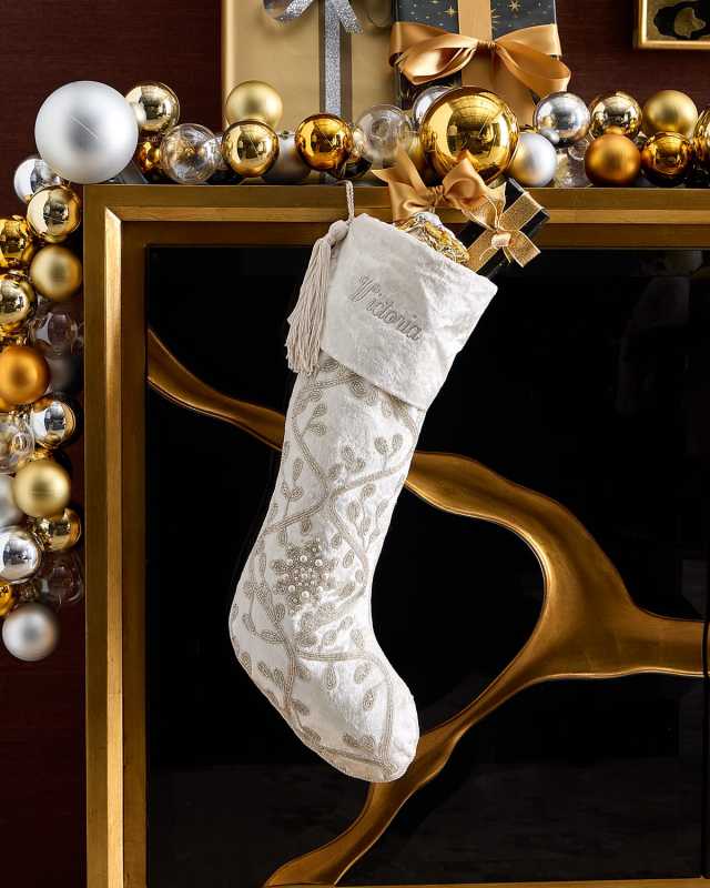 Velvet Christmas Stocking with Beading, Personalized